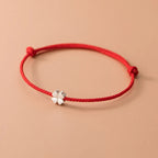 Bracelet Cord with White and Red Four-Leaf Clover