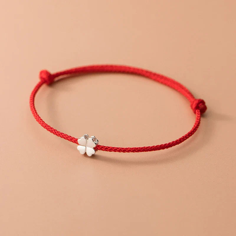 Bracelet Cord with White and Red Four-Leaf Clover