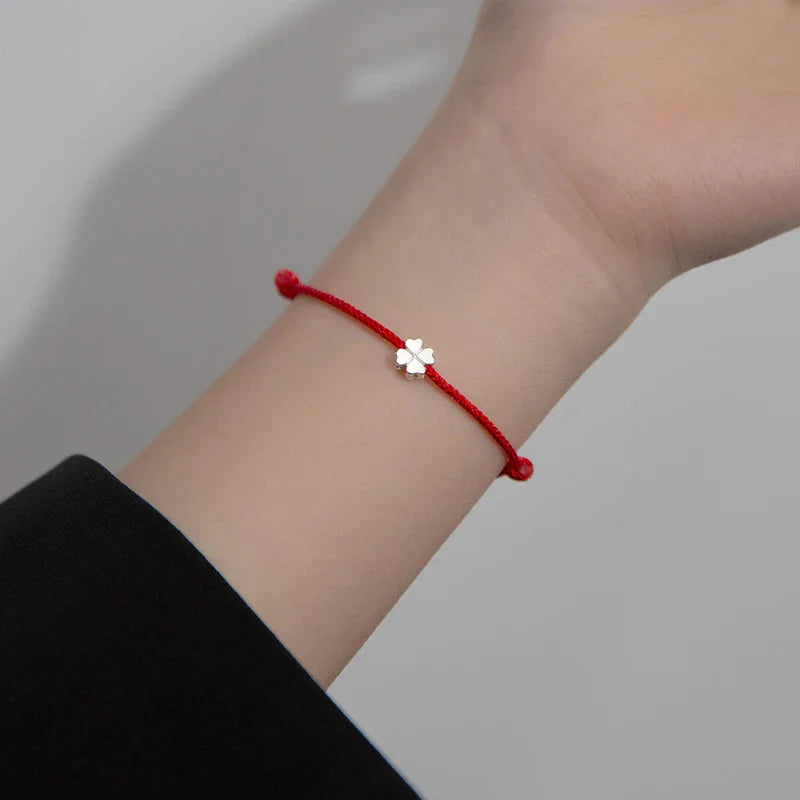 Bracelet Cord with White and Red Four-Leaf Clover