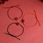 4-Leaf Clover Cord Bracelet with Dark Red Cinnabar Stone