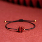 4-Leaf Clover Cord Bracelet with Black Cinnabar Stone