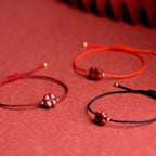 4-Leaf Clover Cord Bracelet with Red Cinnabar Stone 
