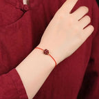 4-Leaf Clover Cord Bracelet with Red Cinnabar Stone 