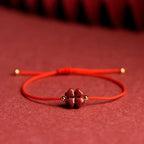 4-Leaf Clover Cord Bracelet with Red Cinnabar Stone