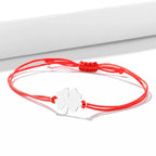 Lucky Four-Leaf Clover Rope Bracelet in Red and Silver