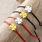 Lucky Four-Leaf Clover Rope Bracelet in Red and Gold