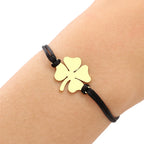 Lucky Four-Leaf Clover Rope Bracelet in Black and Gold