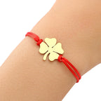 Lucky Four-Leaf Clover Rope Bracelet in Red and Gold