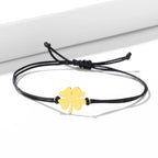 Lucky Four-Leaf Clover Rope Bracelet in Black and Gold
