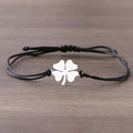Lucky Four-Leaf Clover Rope Bracelet in Black and Silver