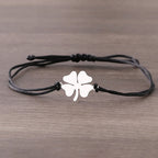 Lucky Four-Leaf Clover Rope Bracelet in Black and Silver