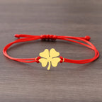 Lucky Four-Leaf Clover Rope Bracelet in Red and Gold