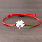 Lucky Four-Leaf Clover Rope Bracelet in Red and Silver