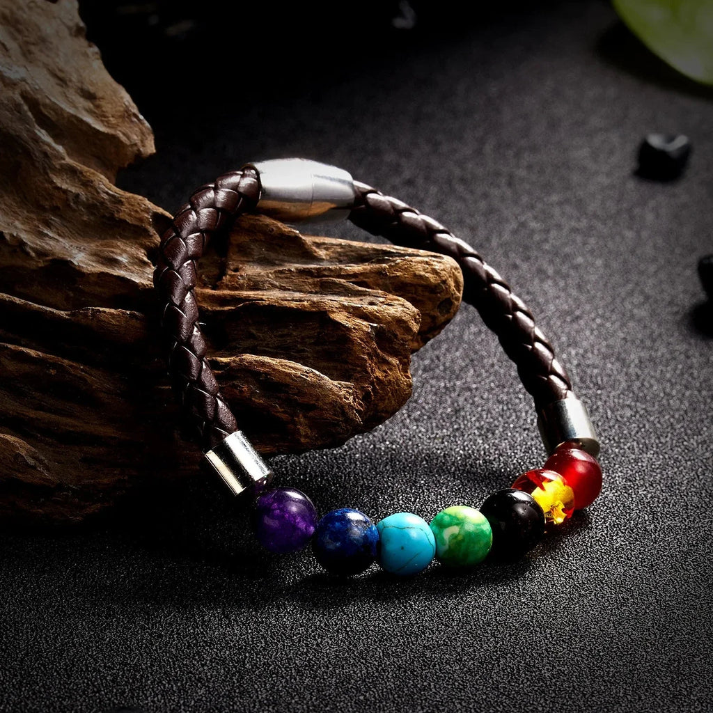 Cord and 7 Chakras Stone Bracelet