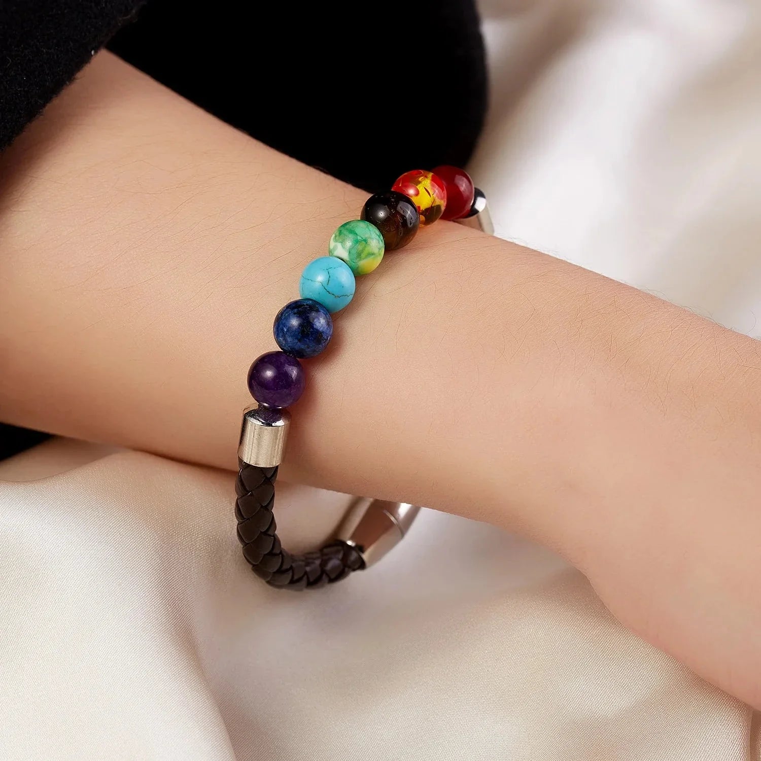 Cord and 7 Chakras Stone Bracelet