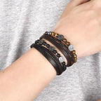 Leather Tree of Life Beaded Bracelet for Men 