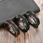Leather Tree of Life Beaded Bracelet for Men