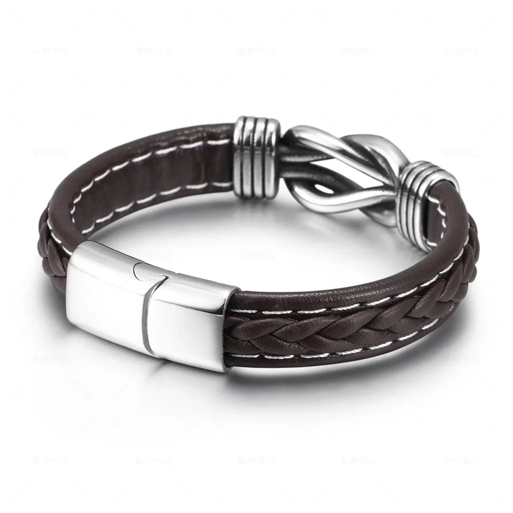 Brown men's leather bracelet with knot