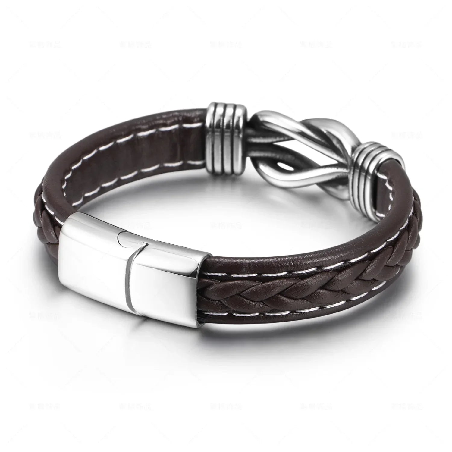 Brown men's leather bracelet with knot