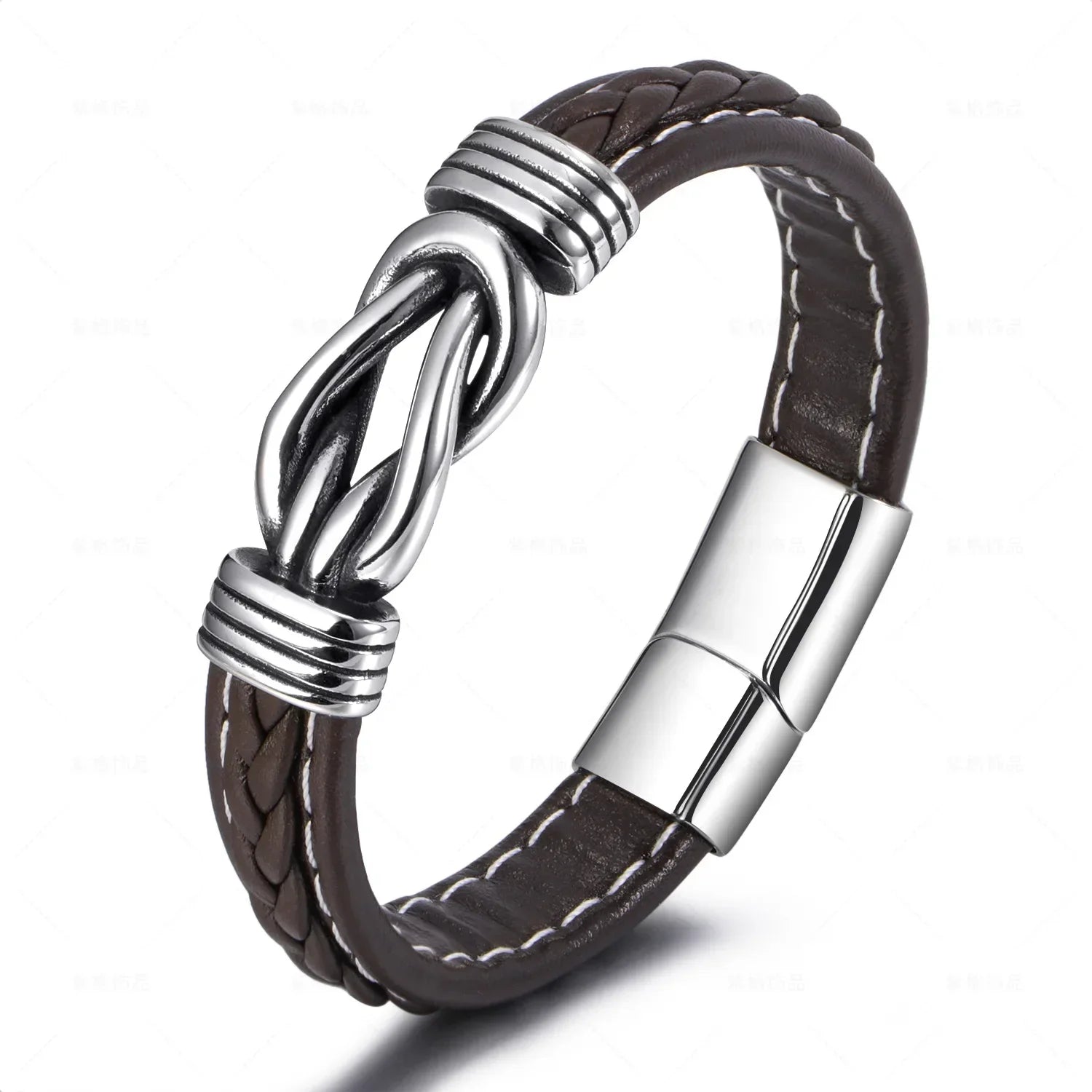 Brown men's leather bracelet with knot