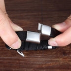 Men's Silver Feather Leather Bracelet