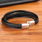 Men's Silver Feather Leather Bracelet