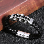 Leather Bracelet with Skull Heads