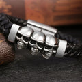 Leather Bracelet with Skull Heads