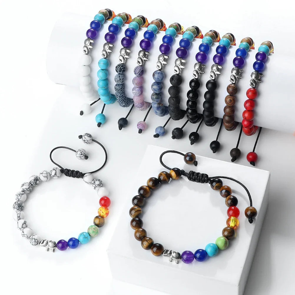 Natural Stone and Elephant 7 Chakras Bracelet