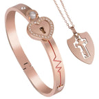 Heart Key Bracelet and Necklace Set for Couples rose gold