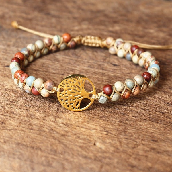 Women's Natural Purple Stone Tree of Life Bracelet