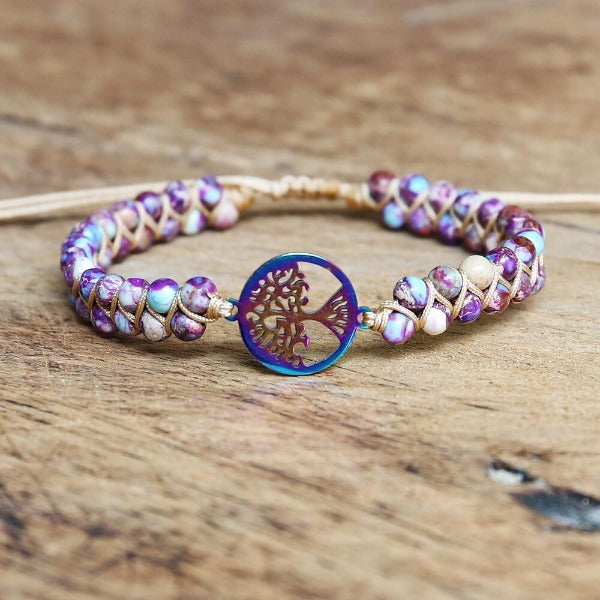 Women's Natural Purple Stone Tree of Life Bracelet