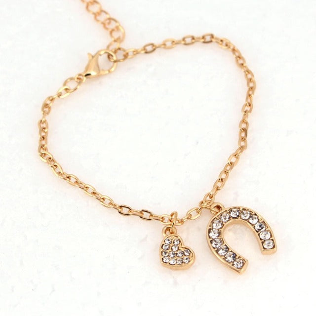 Horse Shoe Bracelet Chain Link Lucky Charm Horseshoe Gold