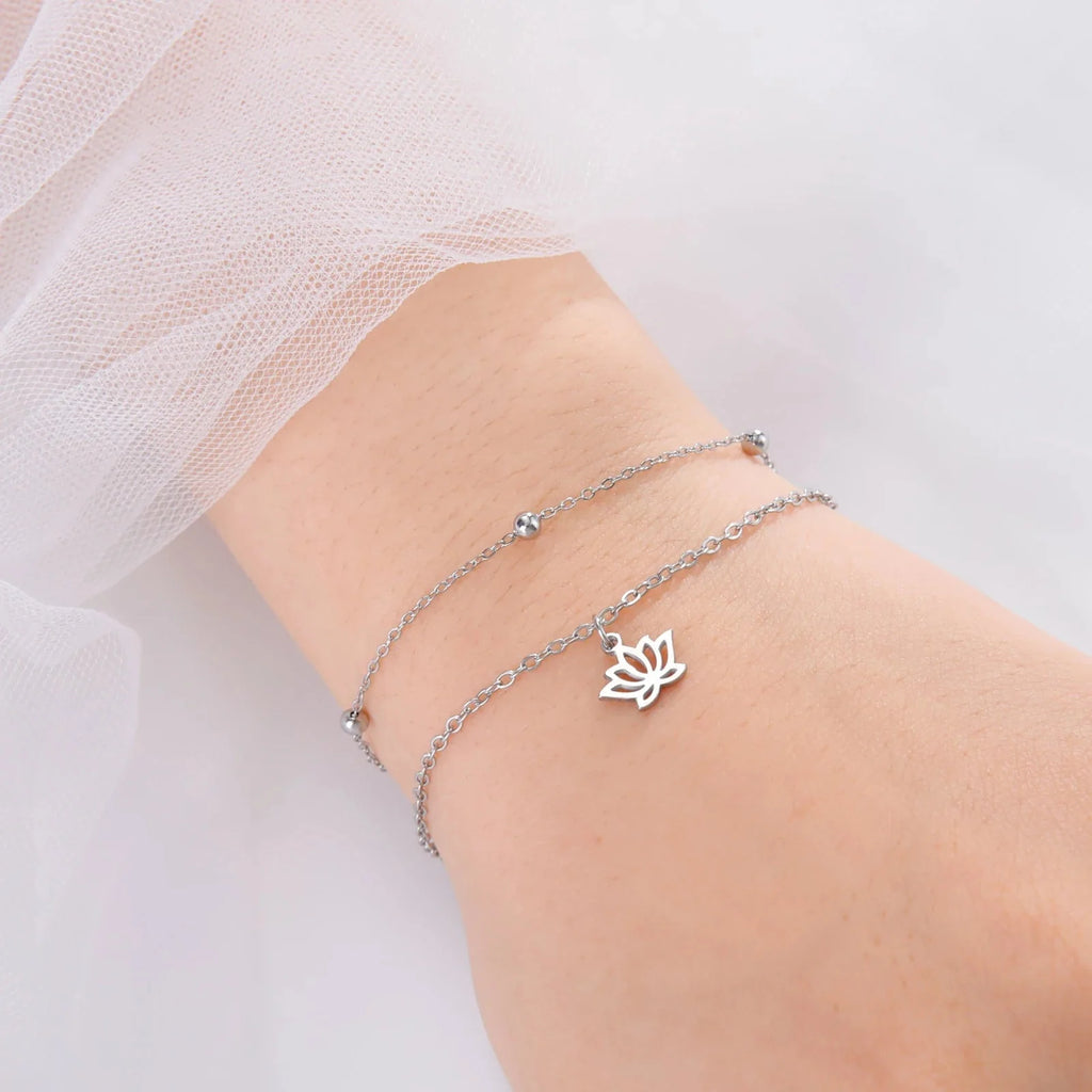 Women's Lotus Flower Bracelet Chain silver