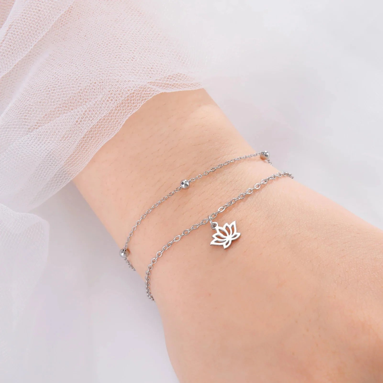 Women's Lotus Flower Bracelet Chain silver