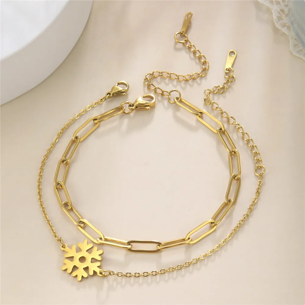 Double Snowflake Winter Bracelet Gold