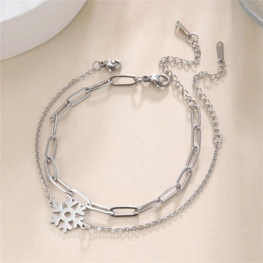 Double Snowflake Winter Bracelet Silver