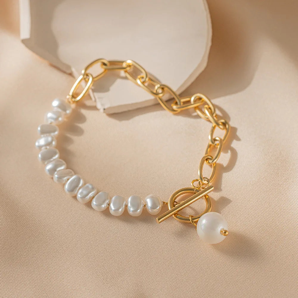 Baroque-Style ID Bracelet with Pearls