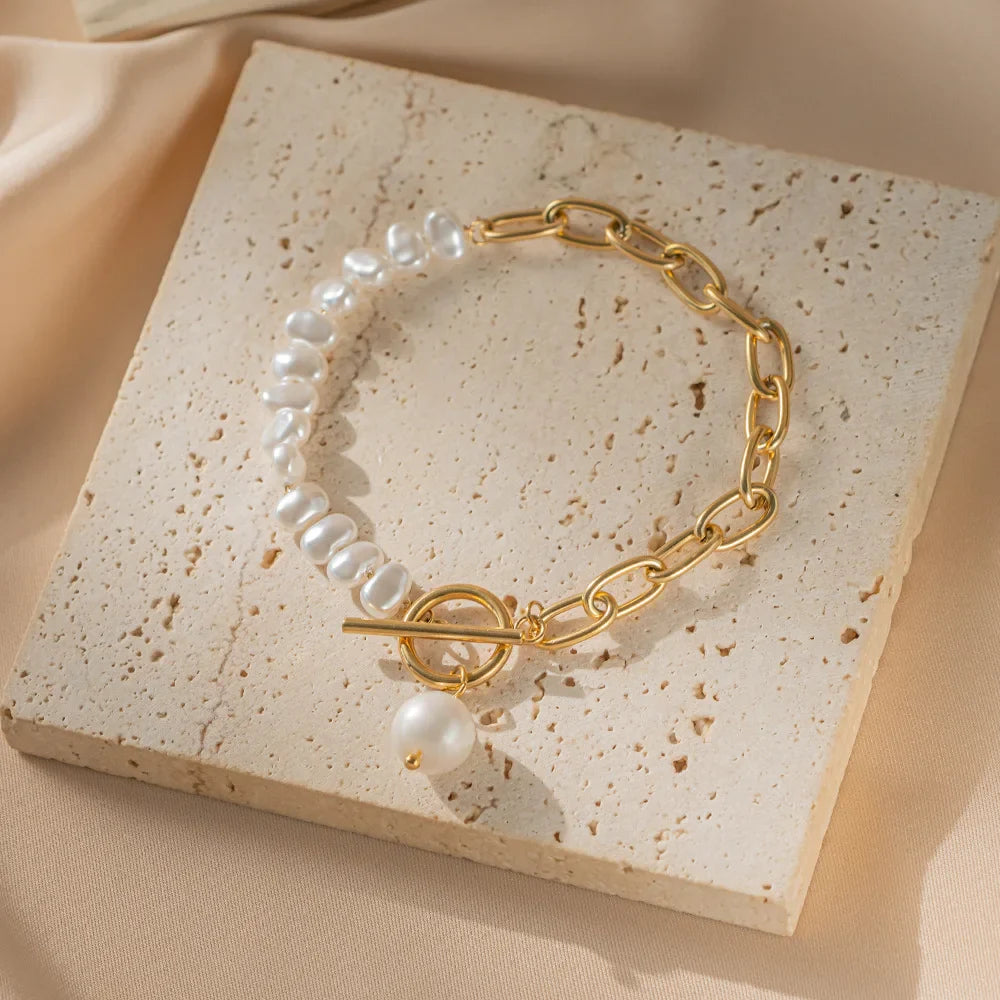 Baroque-Style ID Bracelet with Pearls