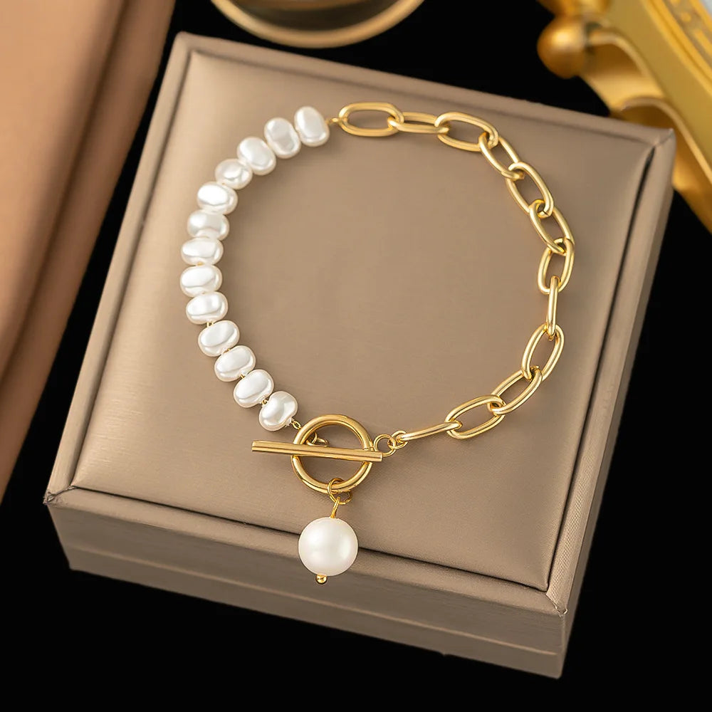 Baroque-Style ID Bracelet with Pearls