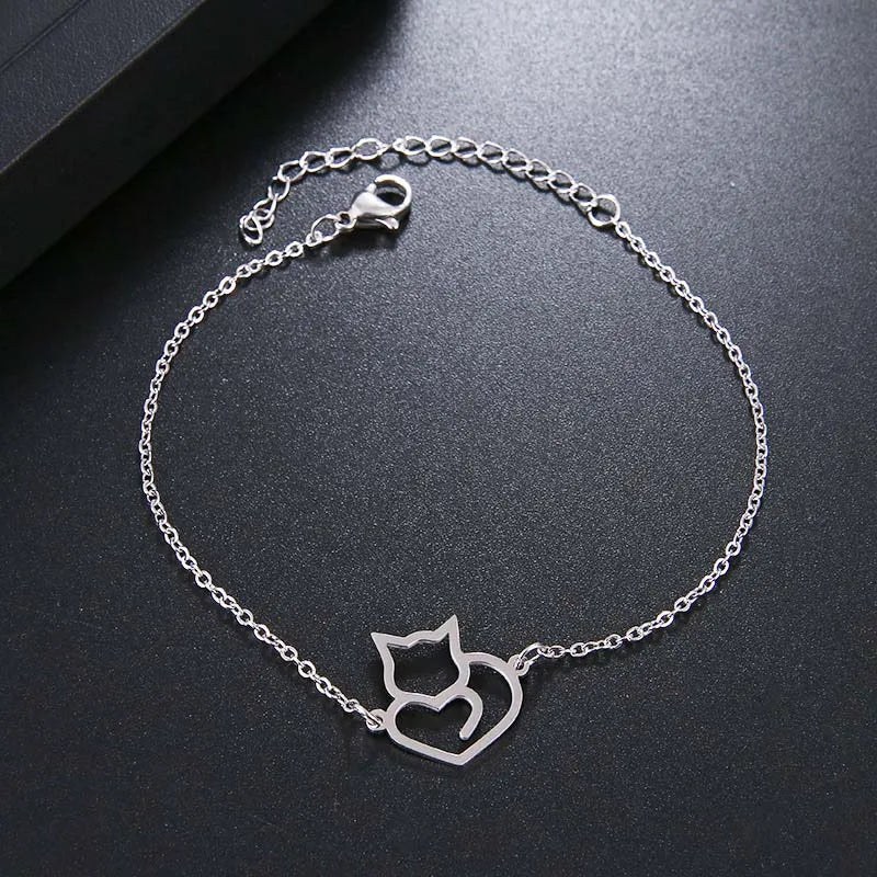 Cat Heart ID Bracelet Silver