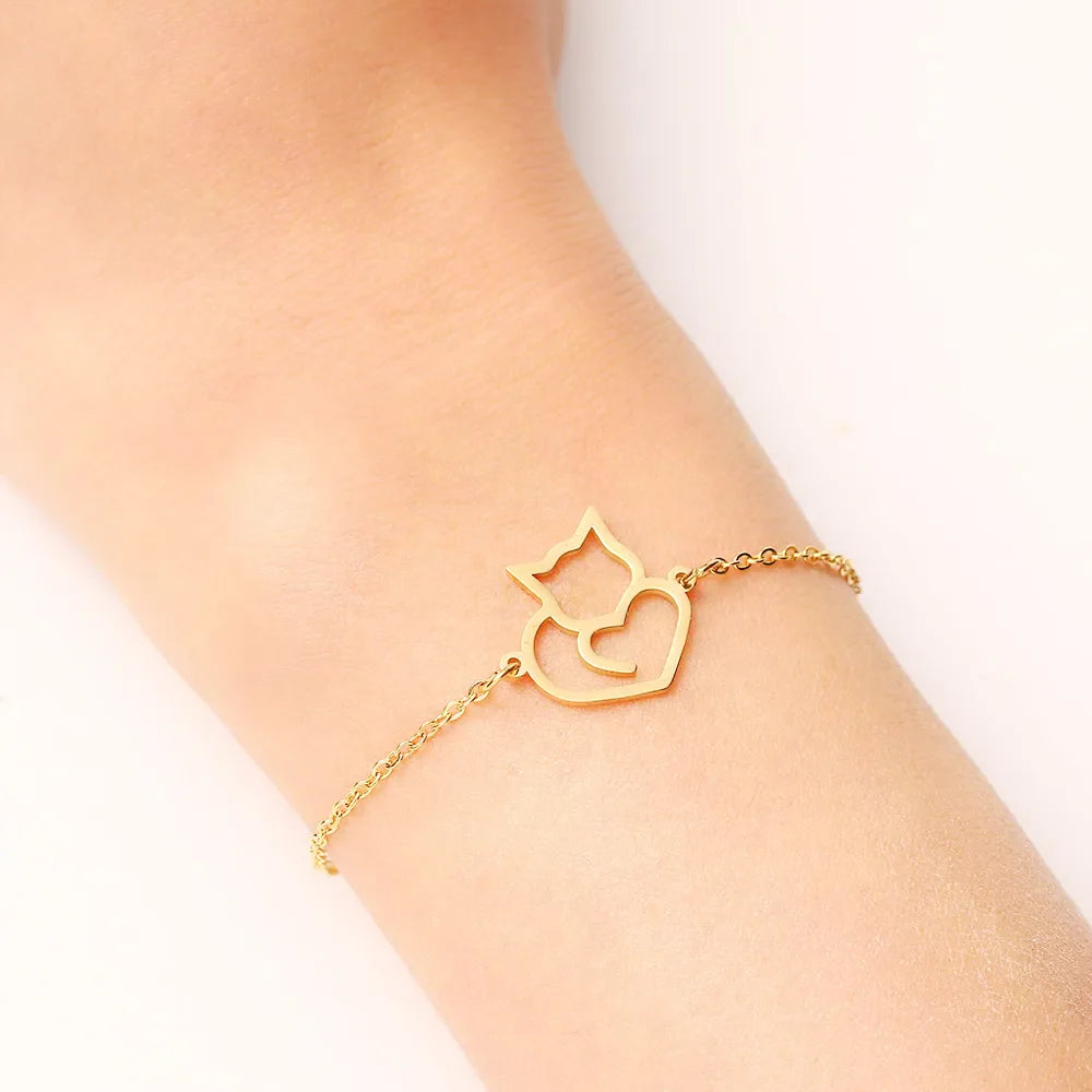 Cat Heart ID Bracelet Gold