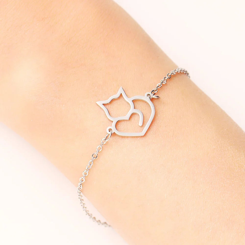 Cat Heart ID Bracelet Silver