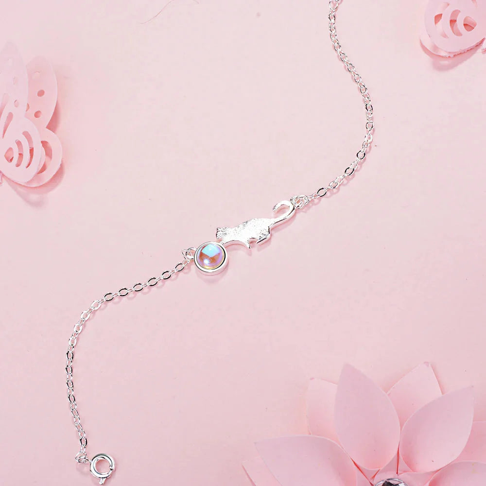 Playing Cat ID Bracelet in Silver