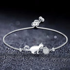 Cat Charm ID Bracelet in Silver Zircon