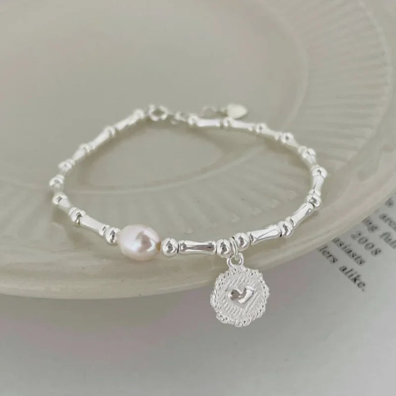 Retro-Style ID Bracelet with Pearl