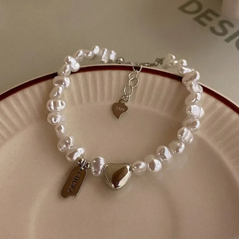Women's Pearl ID Bracelet with Heart 