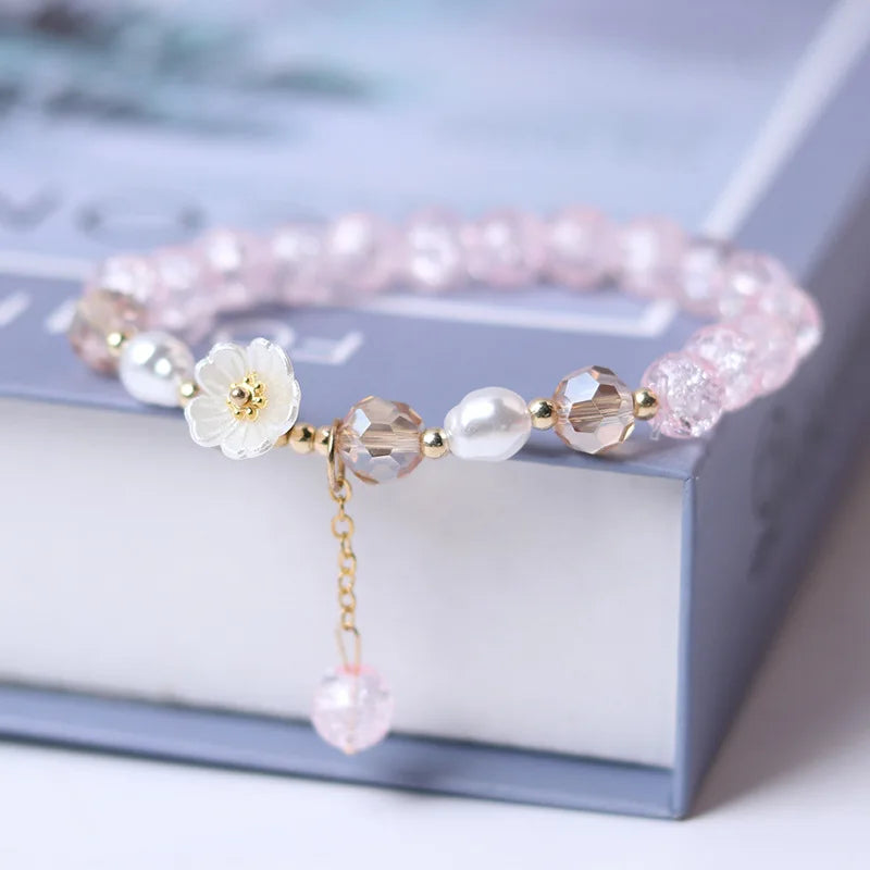 Crystal Flower ID Bracelet in Pink