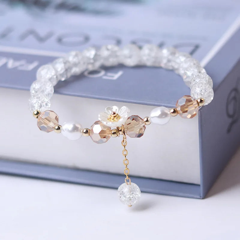 Crystal Flower ID Bracelet in White