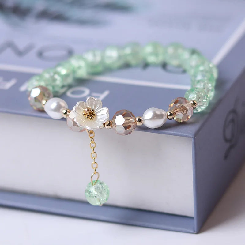 Crystal Flower ID Bracelet in Green